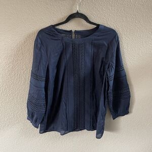 Talbots Blouse Womens Medium Blue Embroidered Trim Boho Coastal Nautical